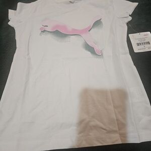 Puma White Tee with Pink Logo
